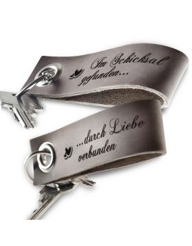 Gravierte Schlüsselanhänger aus Leder 2-teiliges Set | Grau