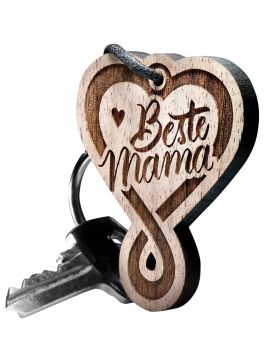 Schlüsselanhänger aus Holz –  Herz Endlosschleife Gravur Beste Mama