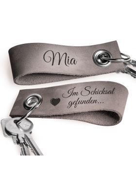 Beidseitig gravierter Schlüsselanhänger aus Leder | Farbe: Grau solo