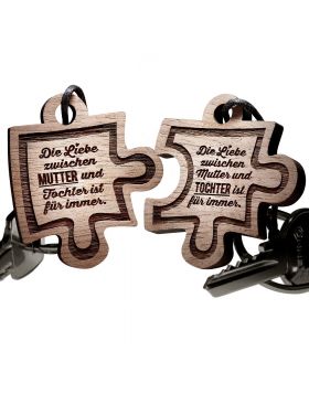  Schlüsselanhaenger Puzzle aus Holz - Mutter und Tochter