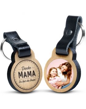 Danke Mama... -  Foto-Schlüsselanhänger aus Eichenholz mit Gravur und kratzfestem Foto in Farbe